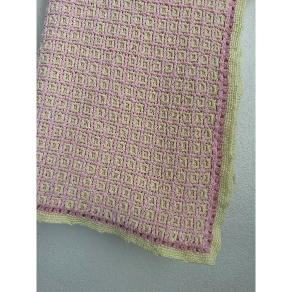 Baby Blanket Handmade Crochet Pink And Yellow 